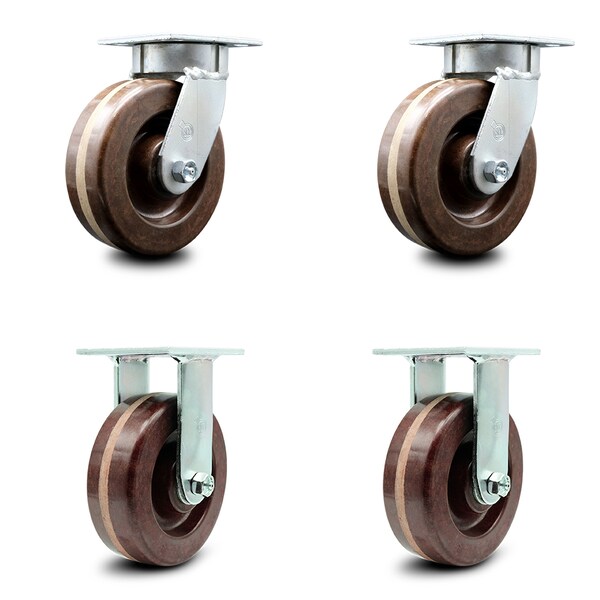 6 Inch Kingpinless High Temp Phenolic Wheel Swivel Caster Swivel 2 Rigid, 2PK